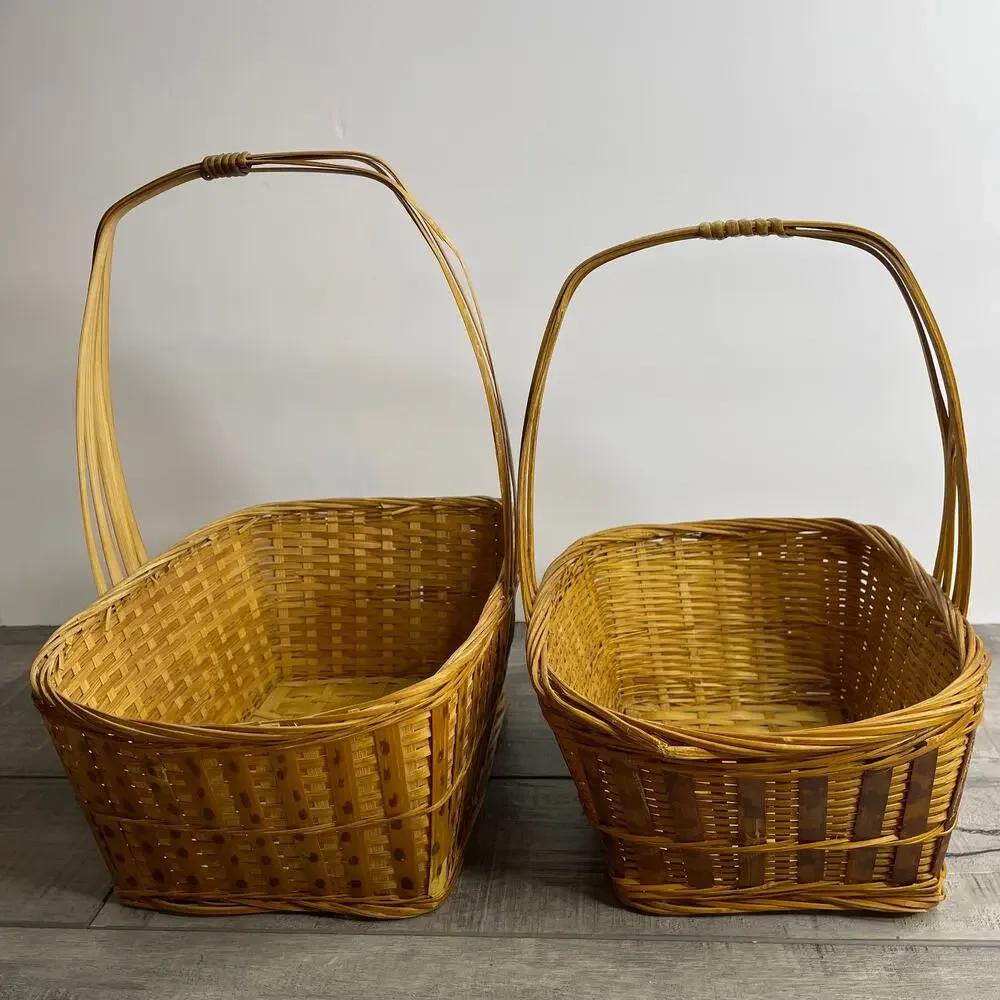 Vintage Set of 2 Woven Handle Baskets Republic of China 8 x 6